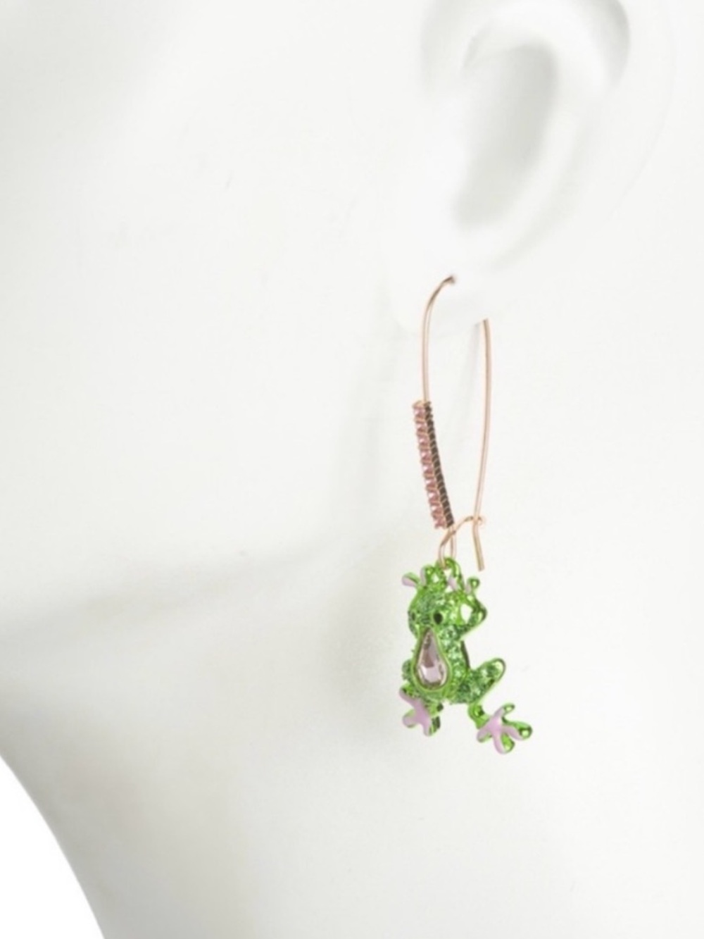 Betsey Johnson Green and Pink Frog Drop Earrings NEW